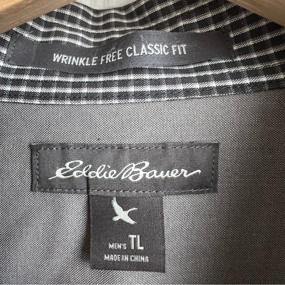 Eddie Bauer Button-Up Shirt Mens Gray Large Tall Wrinkle Free Classic Fit Plaid - Picture 5 of 7